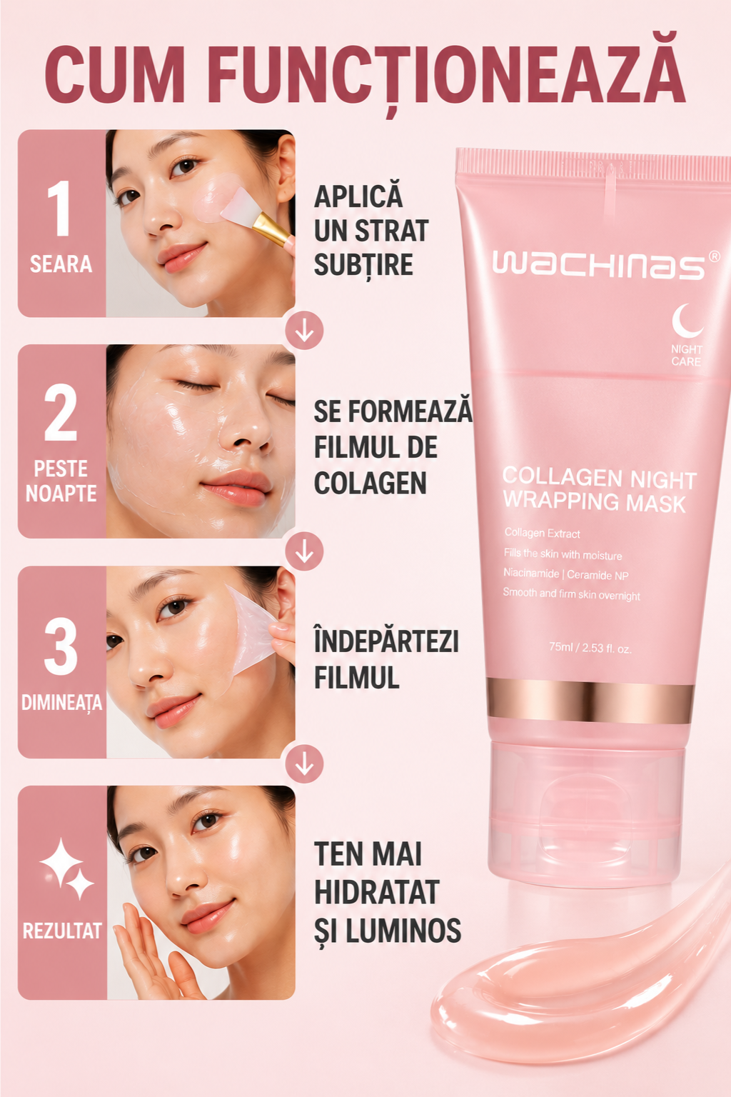 Mască Facială Coreeană Exfoliantă de Noapte cu Colagen
