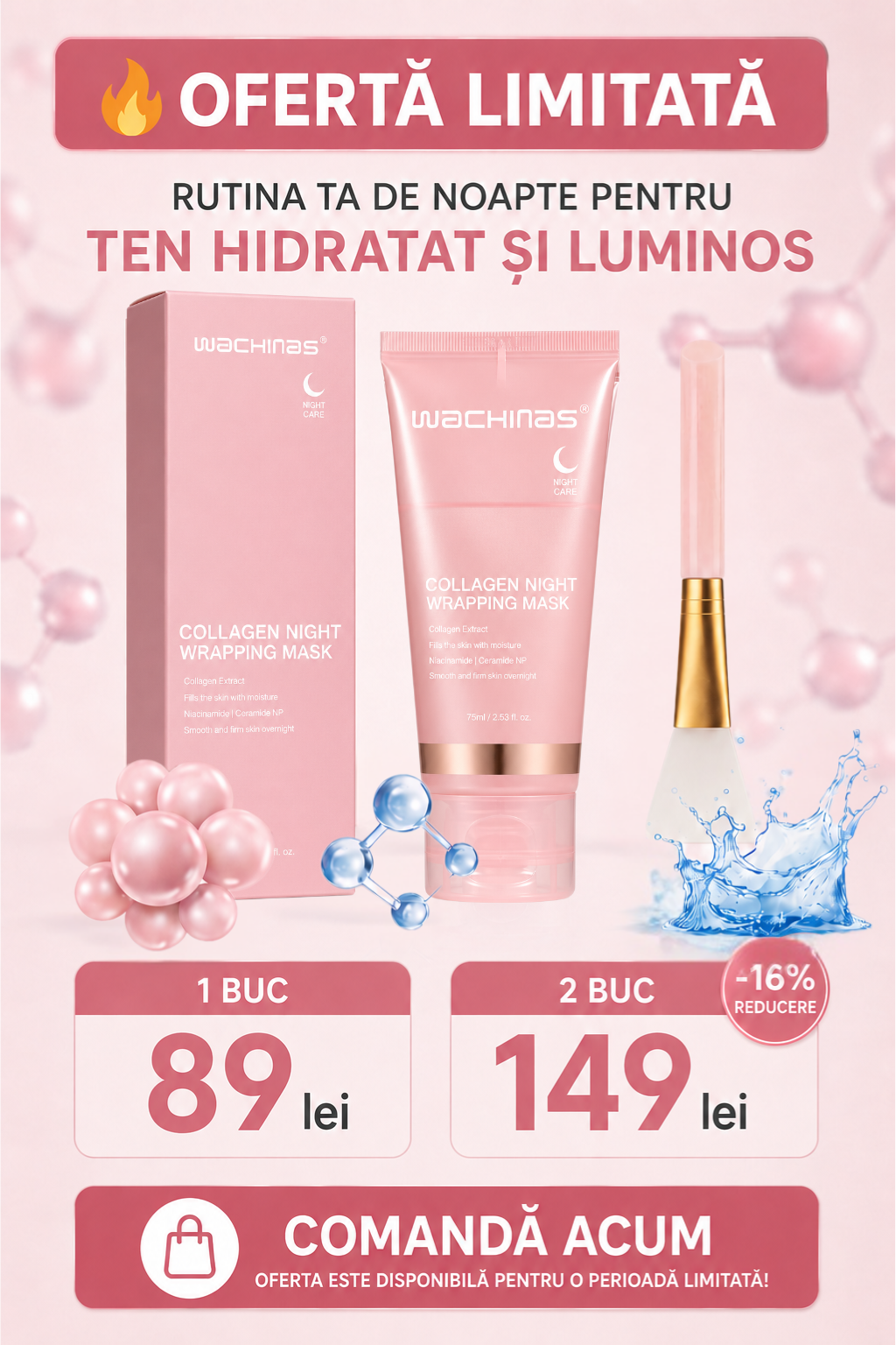 Mască Facială Coreeană Exfoliantă de Noapte cu Colagen