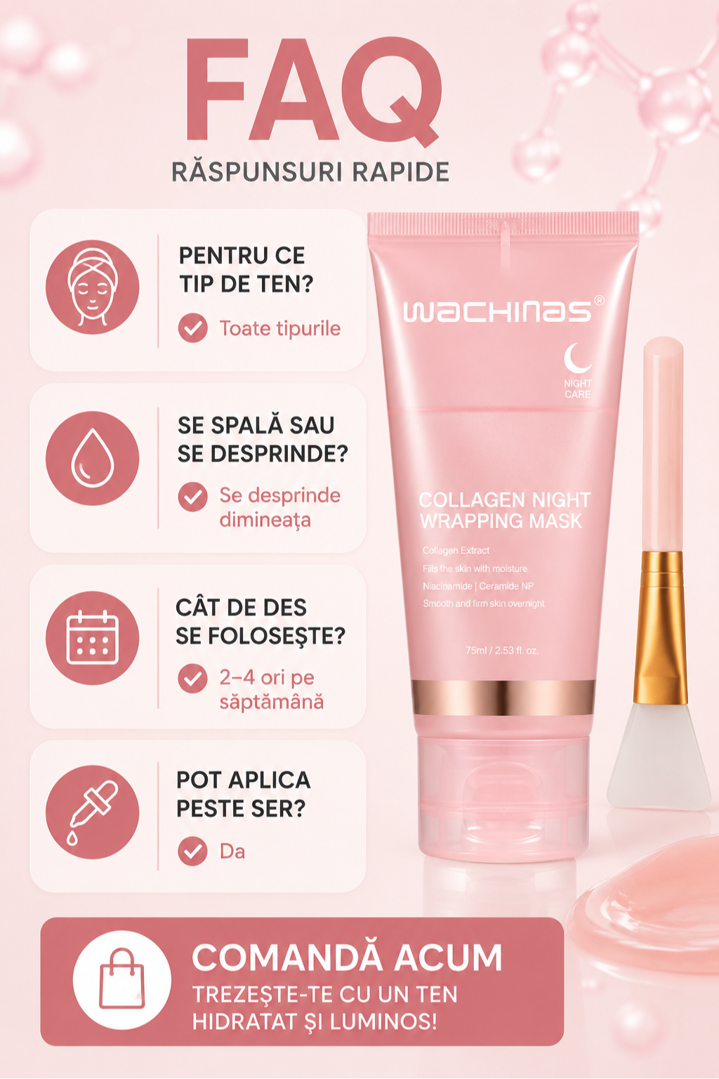 Mască Facială Coreeană Exfoliantă de Noapte cu Colagen